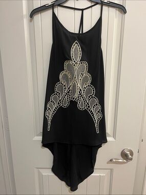 Ark & Co Black Hi-Low Tank with Cream Lace Appliqué